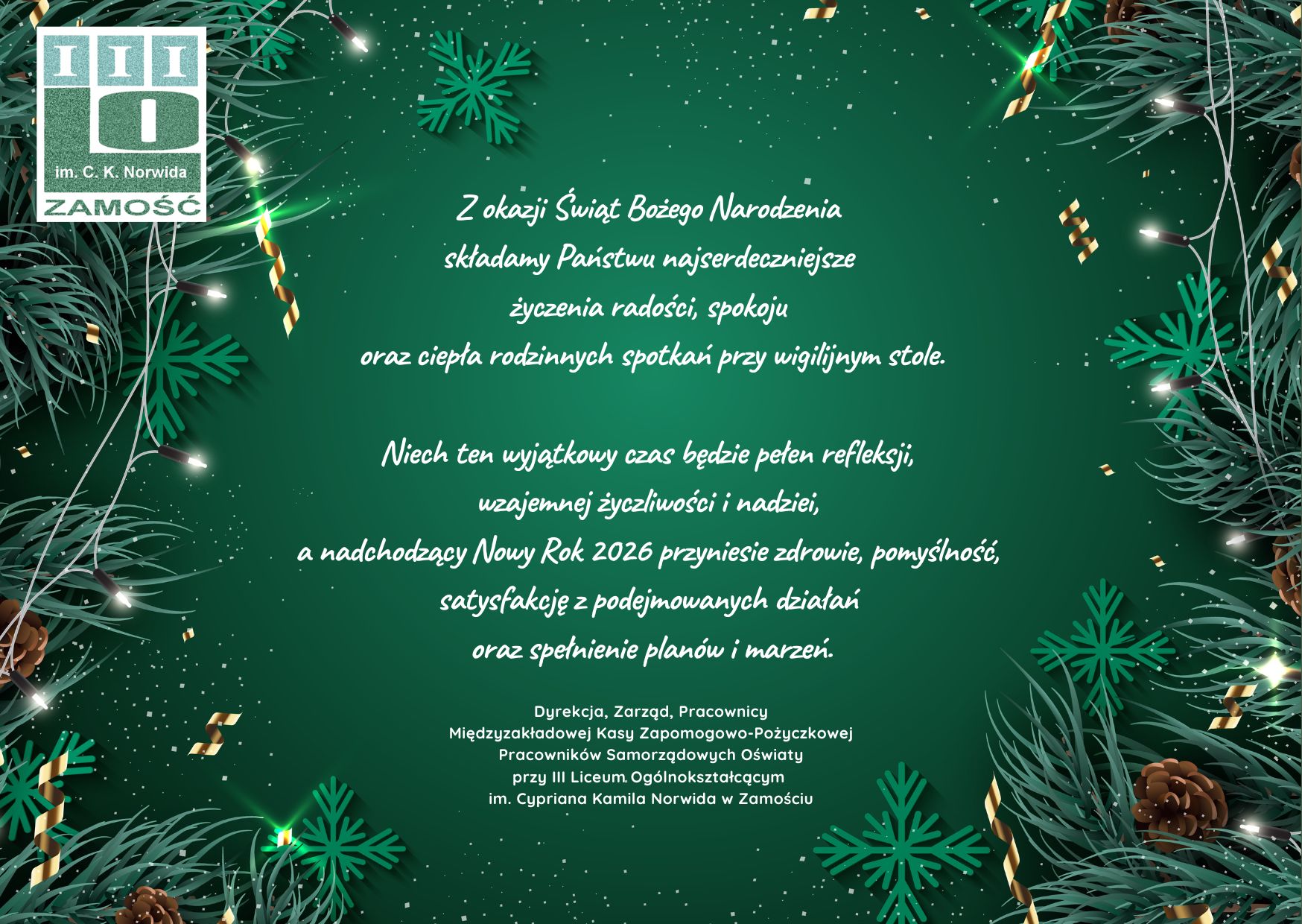 Życzenia Bożonarodzeniowe i Noworoczne